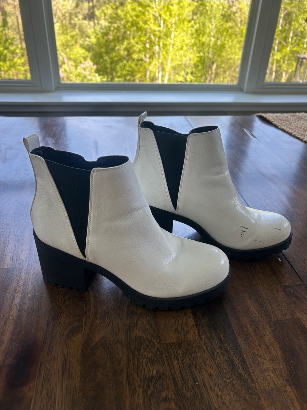 White Chelsea Block Heel Ankle Boots - Women's